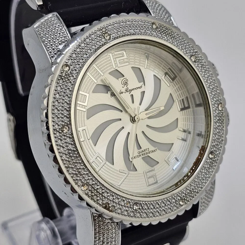 Charles Raymond Men's Watch 52MM Gray Dial Black Plastic Bands‎ New Batteries